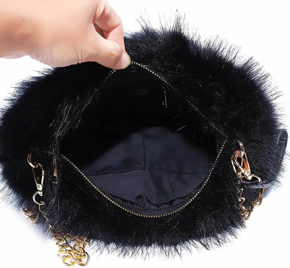 ZOSCGJMY Evening Faux Fur Handbags for Women Furry Fluffy Fuzzy Bags Purse Crossbody Shoulder Strap