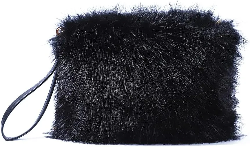 ZOSCGJMY Evening Faux Fur Handbags for Women Furry Fluffy Fuzzy Bags Purse Crossbody Shoulder Strap