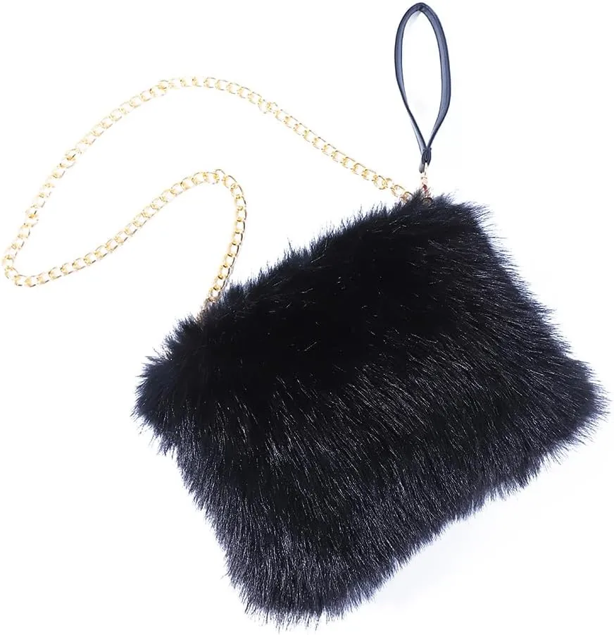 ZOSCGJMY Evening Faux Fur Handbags for Women Furry Fluffy Fuzzy Bags Purse Crossbody Shoulder Strap