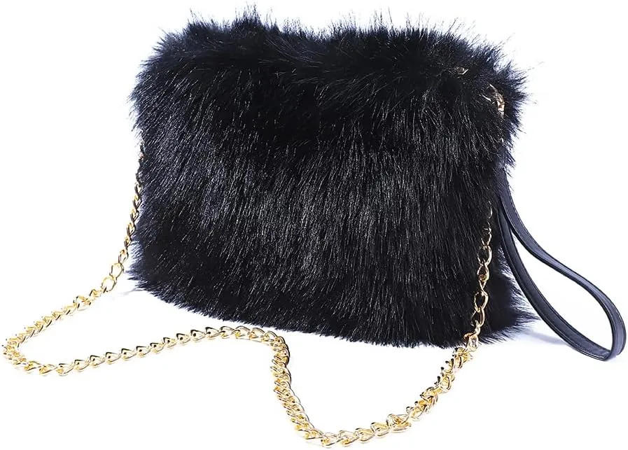ZOSCGJMY Evening Faux Fur Handbags for Women Furry Fluffy Fuzzy Bags Purse Crossbody Shoulder Strap