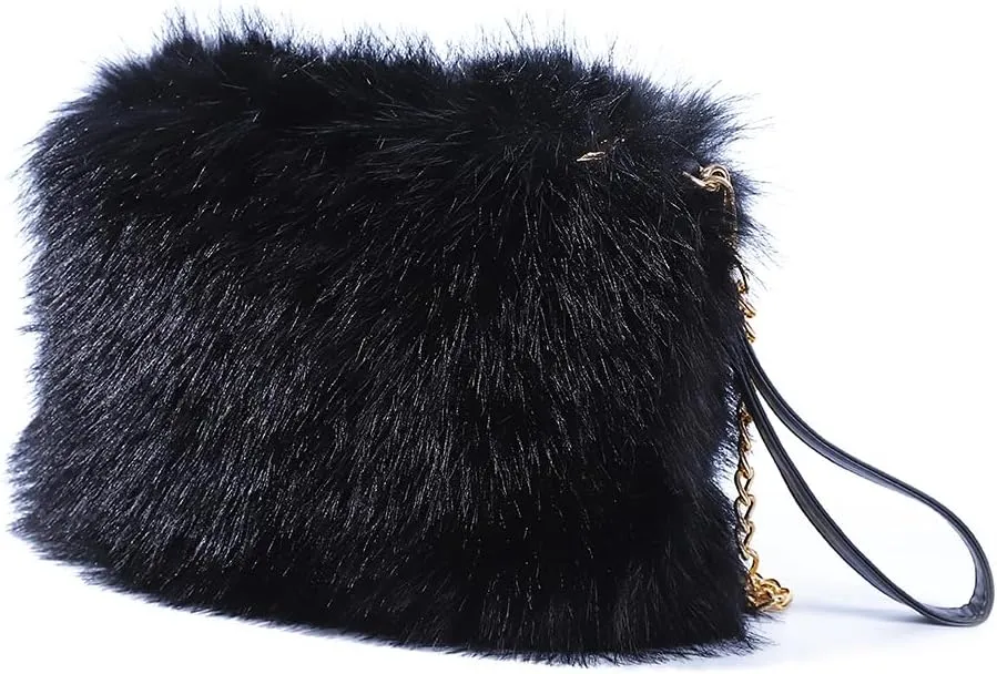 ZOSCGJMY Evening Faux Fur Handbags for Women Furry Fluffy Fuzzy Bags Purse Crossbody Shoulder Strap