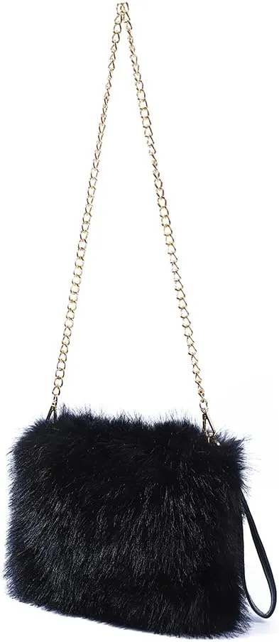 ZOSCGJMY Evening Faux Fur Handbags for Women Furry Fluffy Fuzzy Bags Purse Crossbody Shoulder Strap