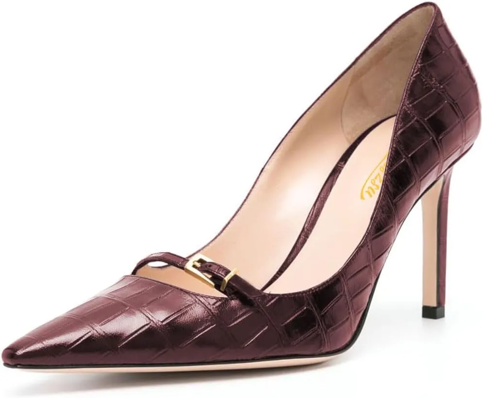 Zszszsu Women's Crocodile Printed Stiletto High Heels Sexy Pointed Toe Buckle Strap Pumps Slip On Formal Office Party Shoes Size 4-16 US