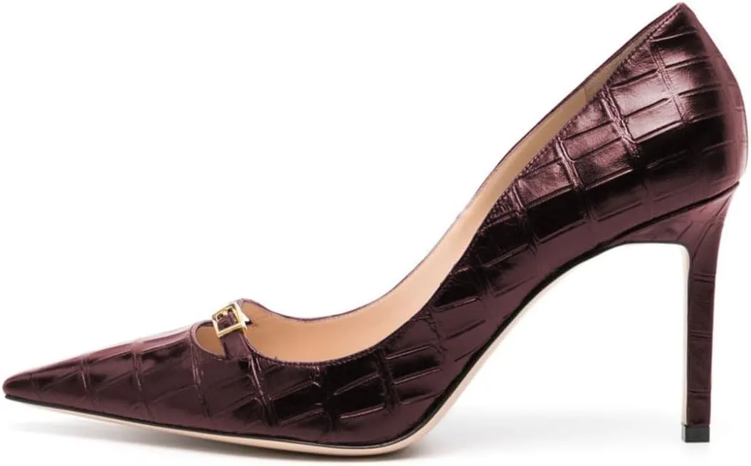 Zszszsu Women's Crocodile Printed Stiletto High Heels Sexy Pointed Toe Buckle Strap Pumps Slip On Formal Office Party Shoes Size 4-16 US