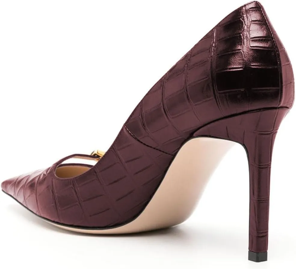 Zszszsu Women's Crocodile Printed Stiletto High Heels Sexy Pointed Toe Buckle Strap Pumps Slip On Formal Office Party Shoes Size 4-16 US