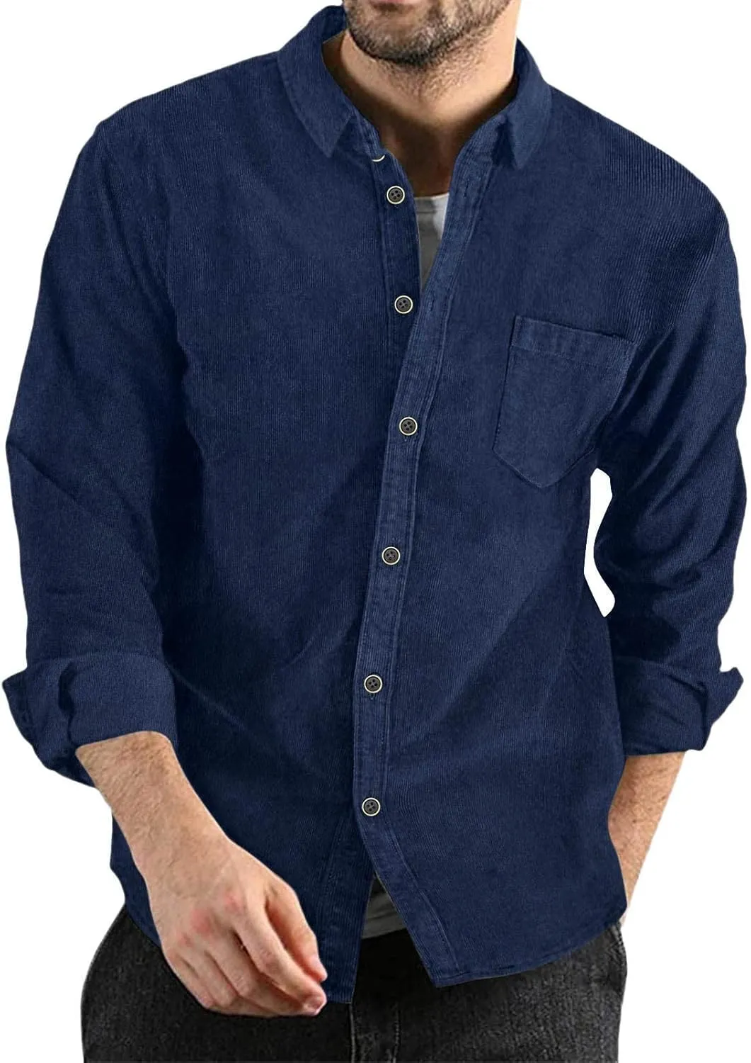 ZYXTIM Mens Corduroy Shirts Button Down Lapel Cargo Shirts Long Sleeve Casual Work Tops Hiking Fishing Camping Trave Tops