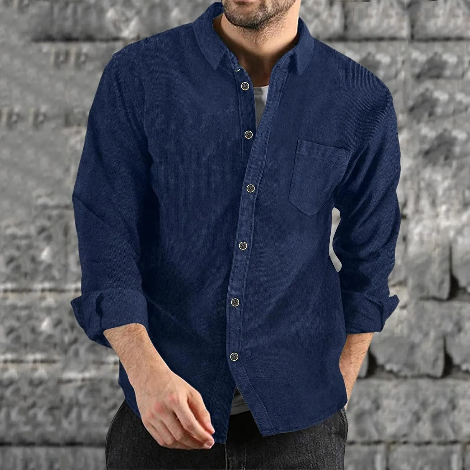 ZYXTIM Mens Corduroy Shirts Button Down Lapel Cargo Shirts Long Sleeve Casual Work Tops Hiking Fishing Camping Trave Tops